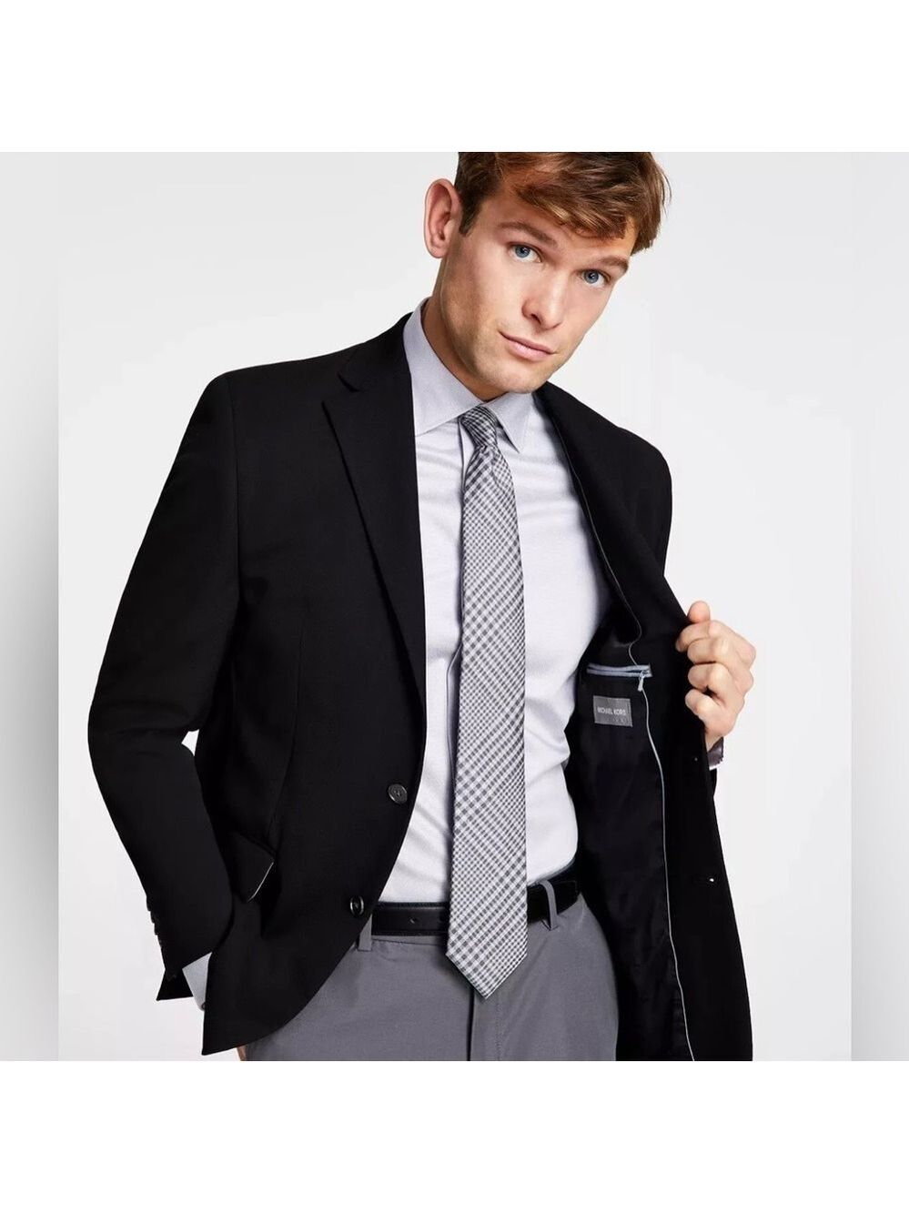 Michael Kors Koop Classic-Fit Stretch Blazer Suit Jacket Black 44 Regular - NWT
